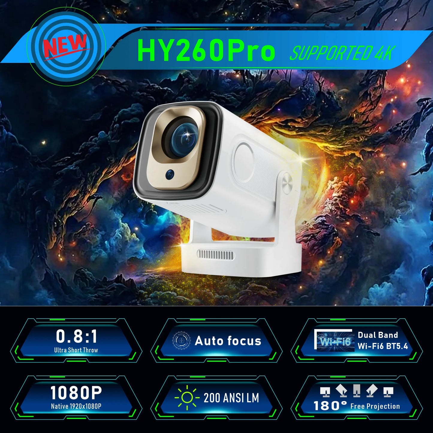 Smart Projector Auto Focus 1080p HY260PRO