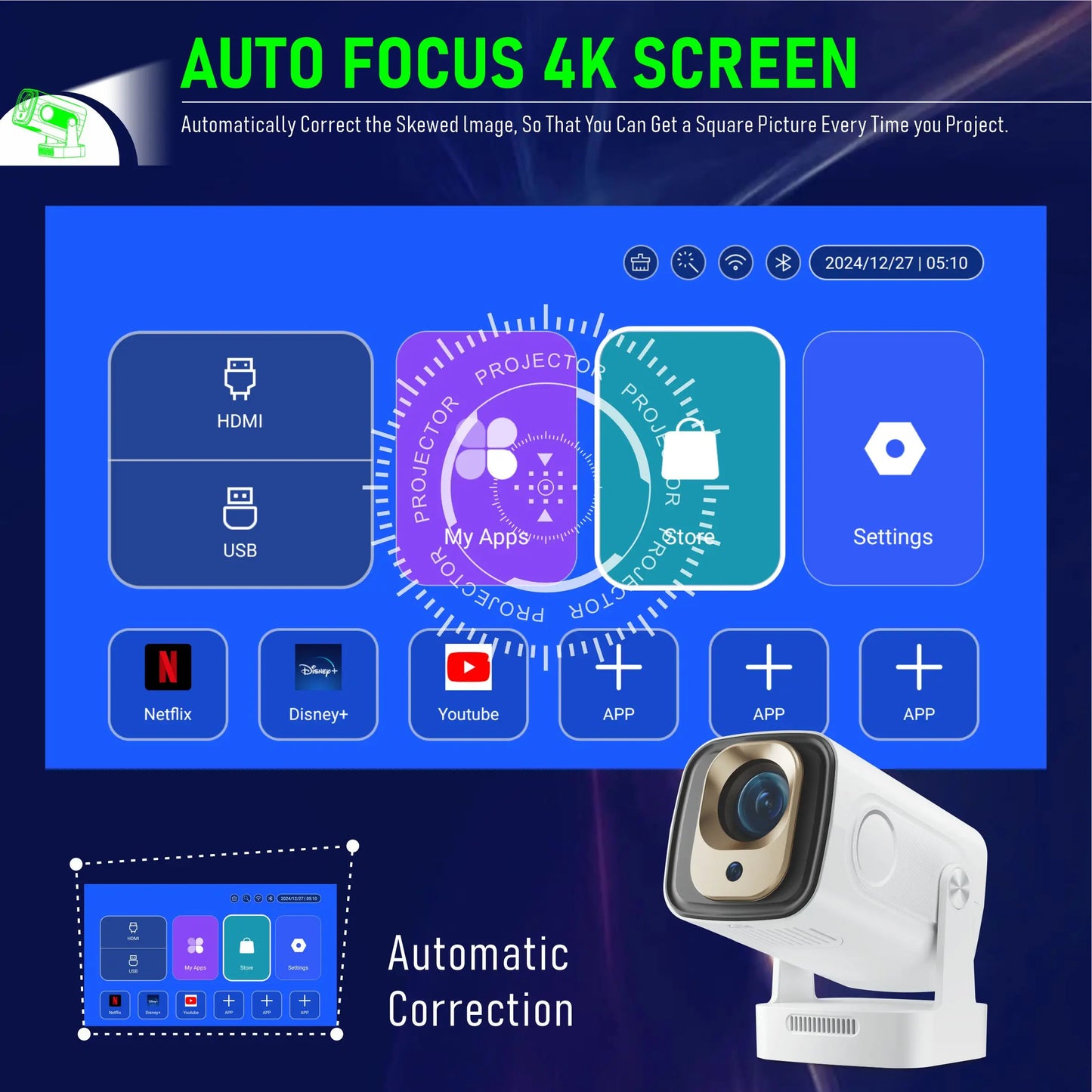 Smart Projector Auto Focus 1080p HY260PRO